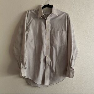 🍄 YSL Yves Saint Laurent men’s White and brown striped button-down